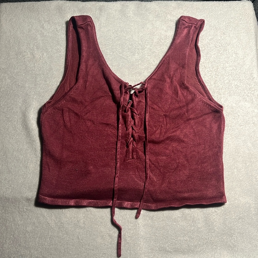 Forever 21 Burgundy lace-up tank top